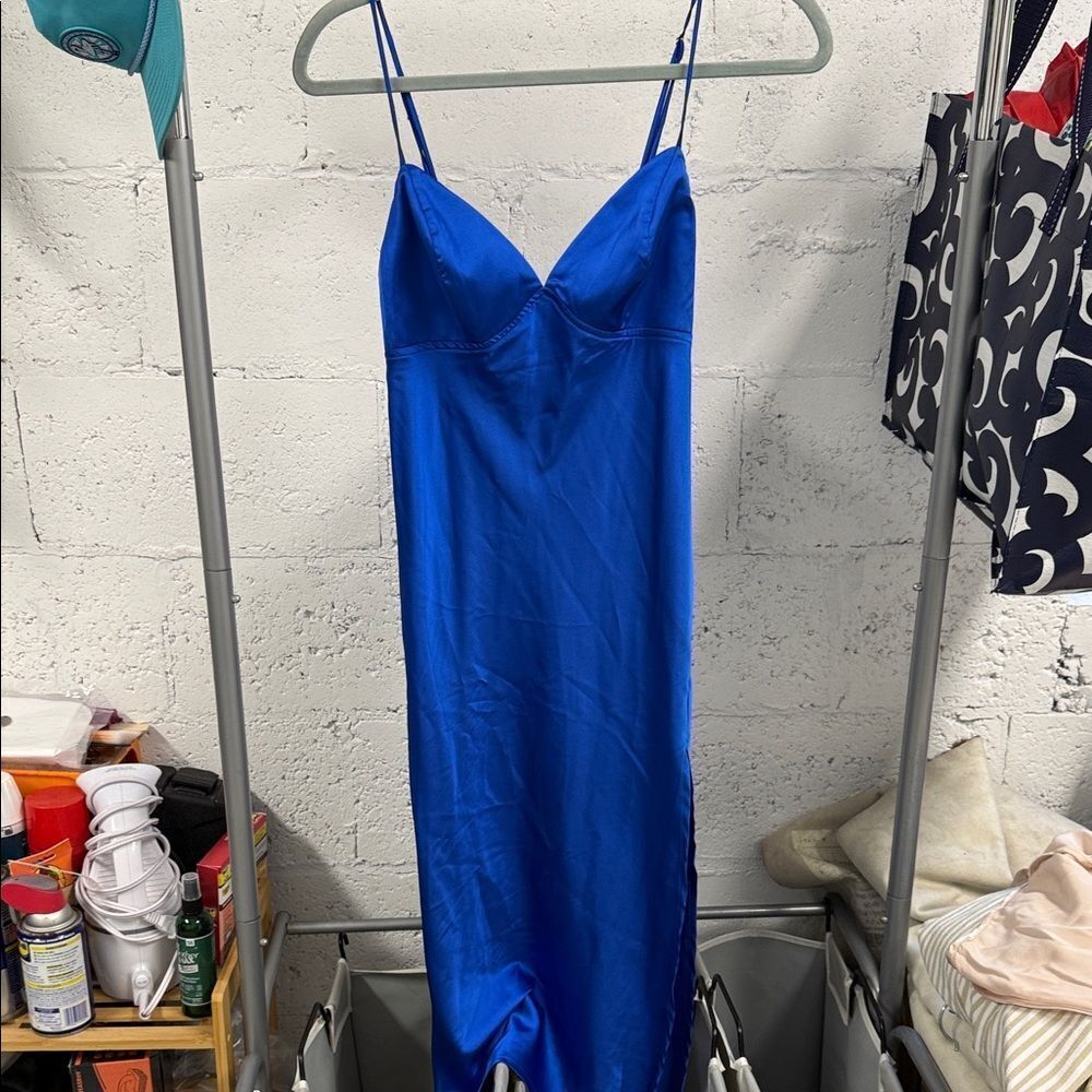 Azura Rose Silky Vibrant Blue Satin Dress Size Small Spaghetti Strap NWOT